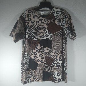 EUC Vintage BELDOCH POPPER Animal Print BLOUSE Size LARGE Made in USA  S1-6815